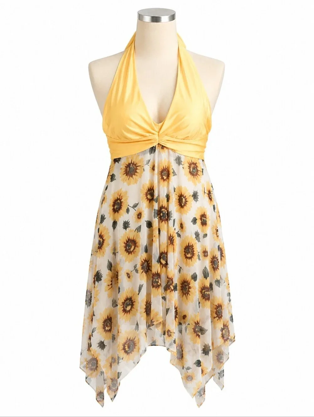 NWT Holipick Women's Sunflower Print Mesh Halter Style Swim Top M-Beach Resort